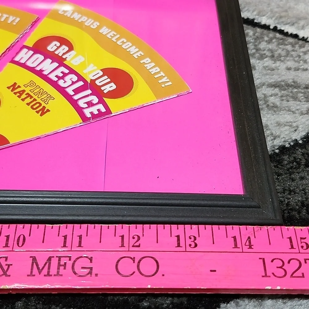 VINTAGE VS PINK FRAMED PROMOTIONAL ADVERTISING PINK NATION PIZZA PARTY WALL ART